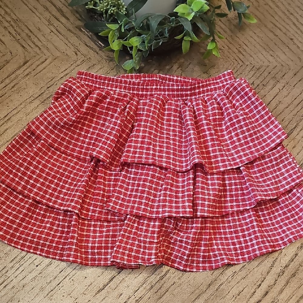 Cynthia Rowley Red Checkered Skirt Skort Size 6 NWOT
